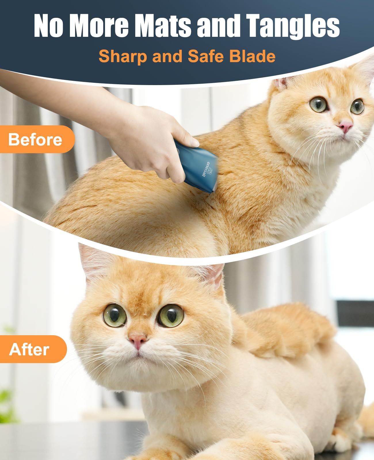 oneisall Pet Clippers for Cat Matted Hair, Quiet Pet Shaver for Cats