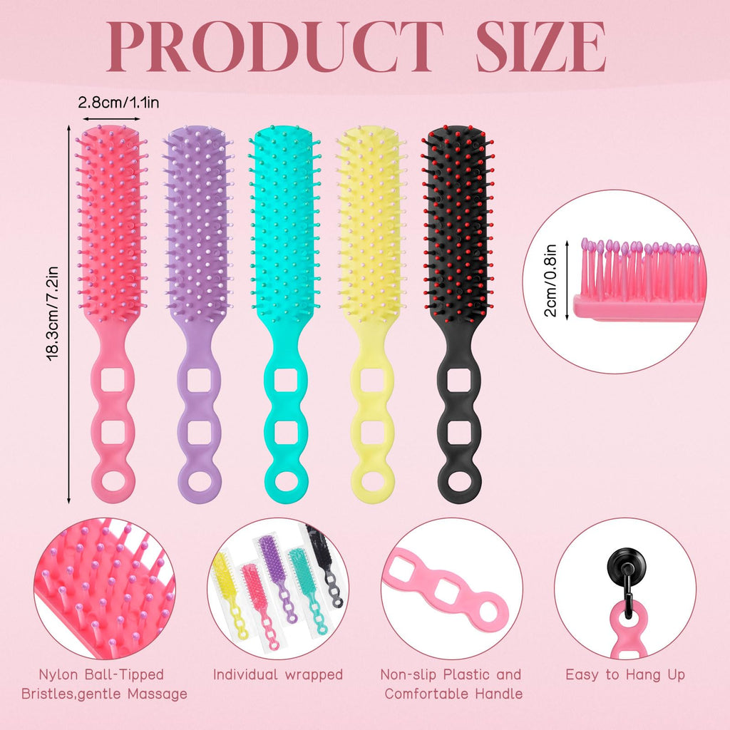 Hair Brushes in Bulk Individually Wrapped for Homeless,Plastic Hair Brush for Curly Wavy Hair,Detangling Hair Brush for Shelter Hotel Nursing Charity (yellow green purple pink black) (pack of 50)