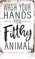 Funny Bathroom Wall Decor - 'Wash Your Hands You Filthy Animal' Metal Sign | 8x12 Inches for Guest Bath & Office