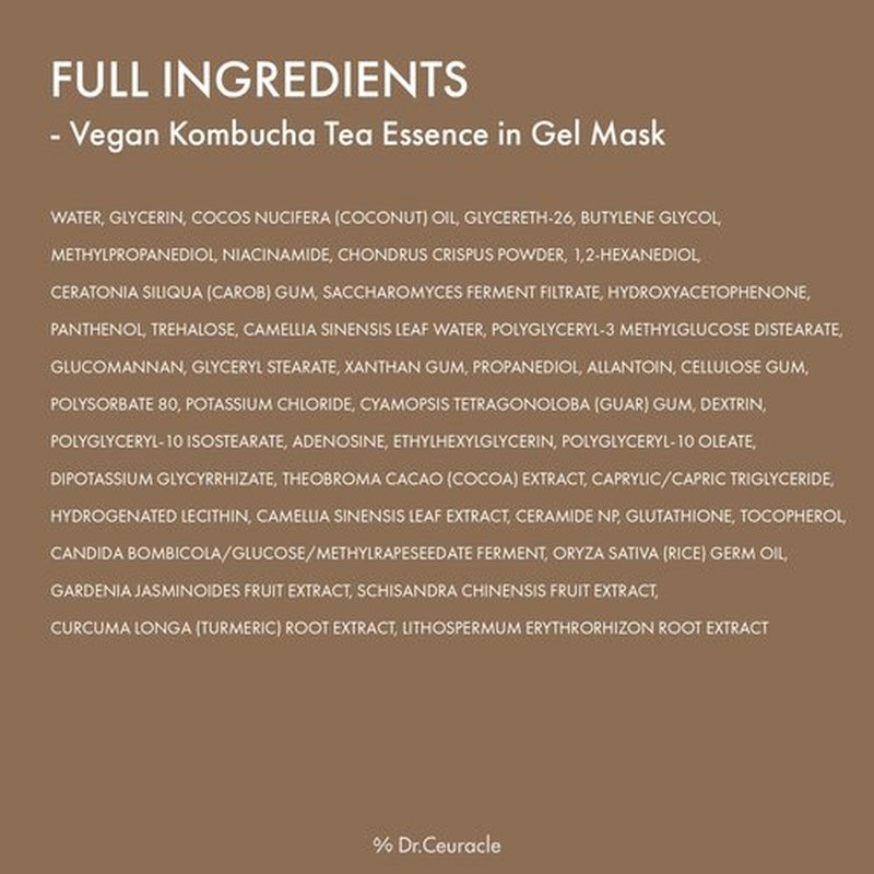 leegeehaam Dr.Ceuracle Vegan Kombucha Tea Essence in Gel Mask - Deep Hydrating Hydrogel Jelly Mask for Glass Glow Skin, Korean Skincare Face Mask (4 Counts (Pack of 1))