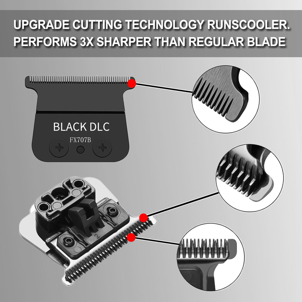 TRAH FX707B Black DLC Replacement Blades Compatible with BaByliss Barberology FX787 & FX726 Trimmer Blade,DLC 2.0 Trimmer Replacement Blades