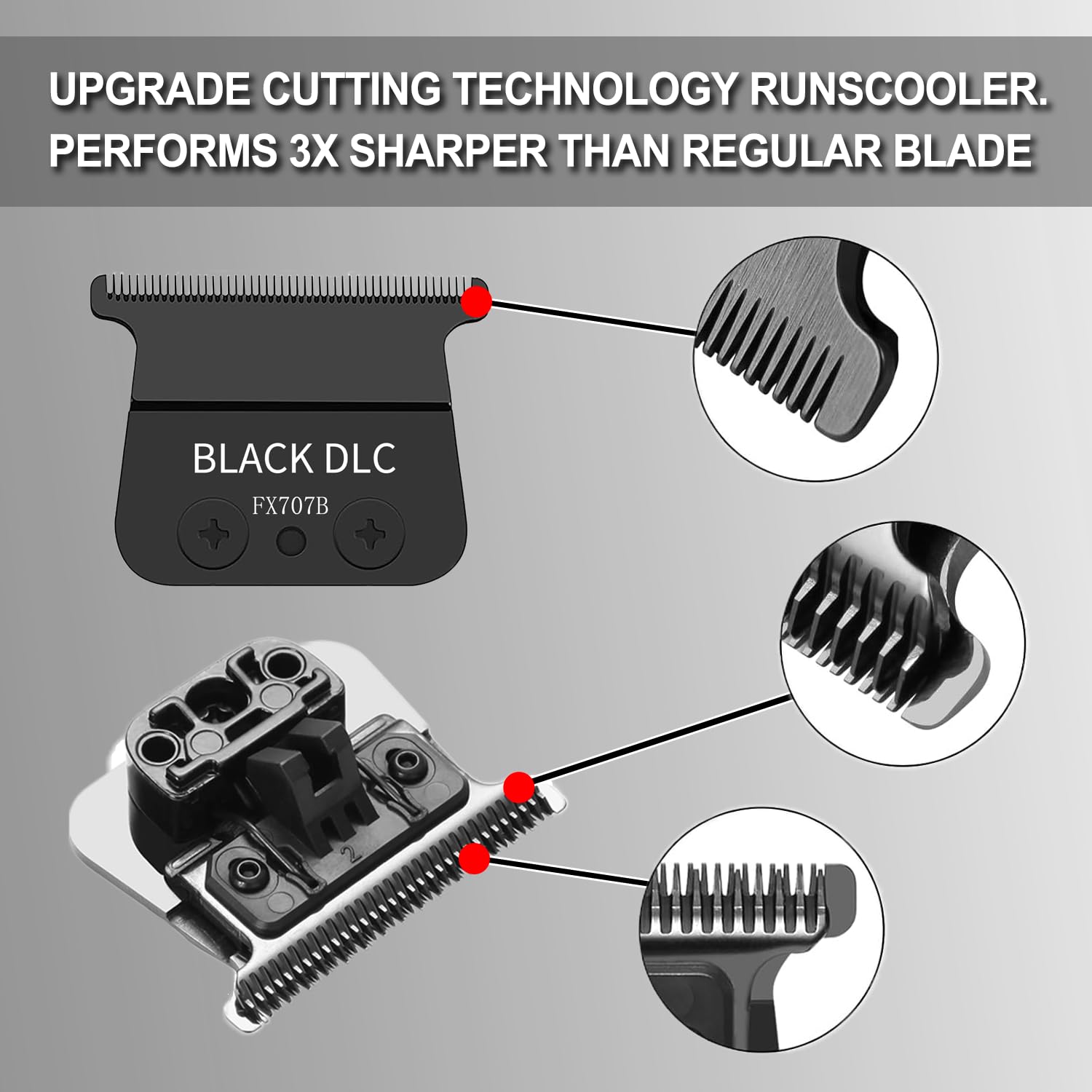TRAH FX707B Black DLC Replacement Blades Compatible with BaByliss Barberology FX787 & FX726 Trimmer Blade,DLC 2.0 Trimmer Replacement Blades