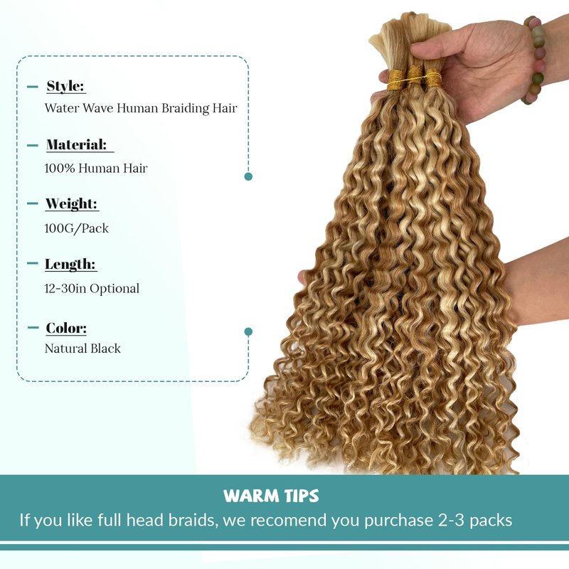 Water Wave Bulk Human Hair No Weft for Boho Knotless Braids 18 Inch Real Human Hair Ombre Blonde 613 Curly Micro Braiding Human Hair Balayage Wet and Wave Human Braiding Hair 100g