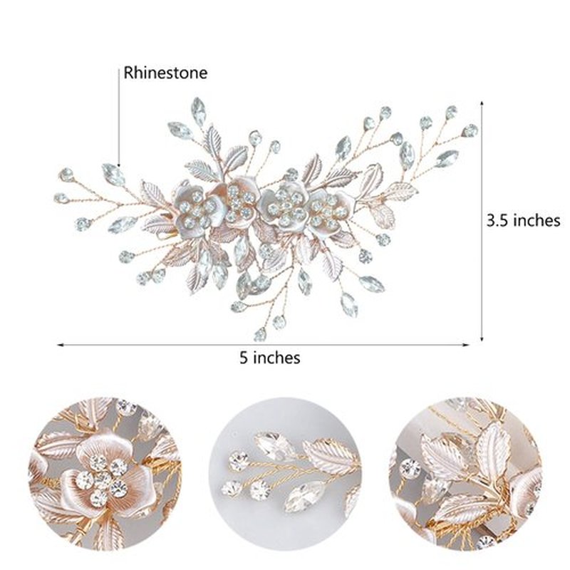 Bridal Hair Accessories Wedding Hair Clip for Brides, Handmade Rhinestone Hair Vine Wedding Head Pieces for Women and Bridesmaids Flower Girls, Light KC-Gold