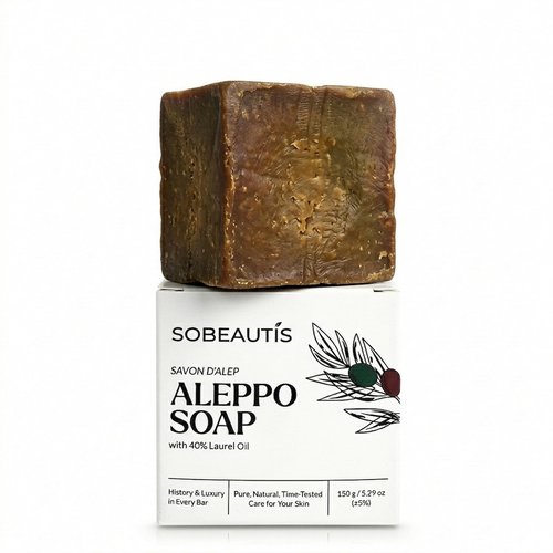 Natural Aleppo Soap – 40% Laurel Oil & 60% Olive Oil, High-Strength Formula, Vegan, Plant-Based, Handmade, For Face, Body & Hair