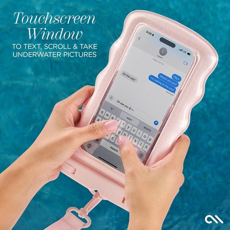 Case-Mate Wavy Waterproof Phone Pouch | Large Floating Case with Crossbody Lanyard - Ballet Pink Twinkle