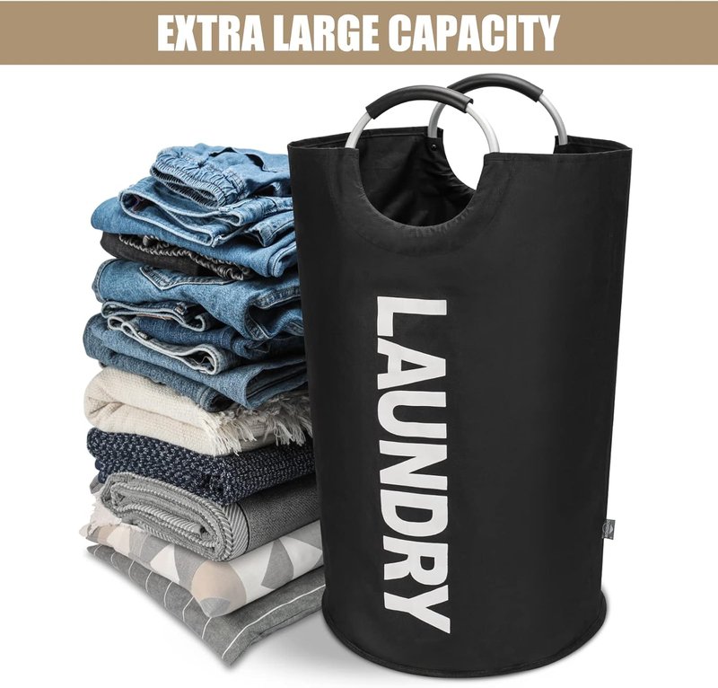 DOKEHOM 90L Collapsible Laundry Basket - Freestanding Tall Hamper for Easy Washing (Black)