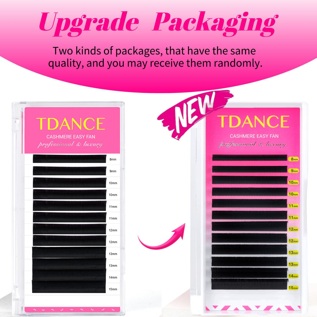 TDANCE Cashmere Easy Fan Lash Extensions Self Fanning Volume Lash Extension 0.05mm D Curl 8-15mm Mix Length Matte Black Mega Volume Lash Extensions (0.05-D,8-15mm)