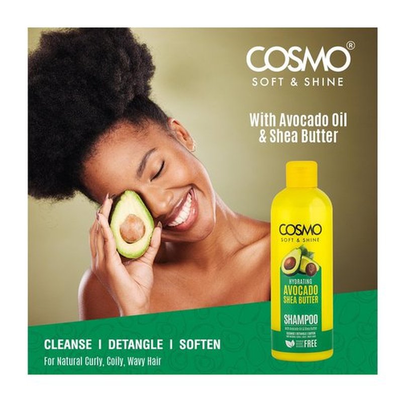 Cosmo Soft & Shine Shampoo - Hydrating Avocado & Shea Butter, 16.2 fl. oz | Paraben-Free, Sulfate-Free, Daily Use