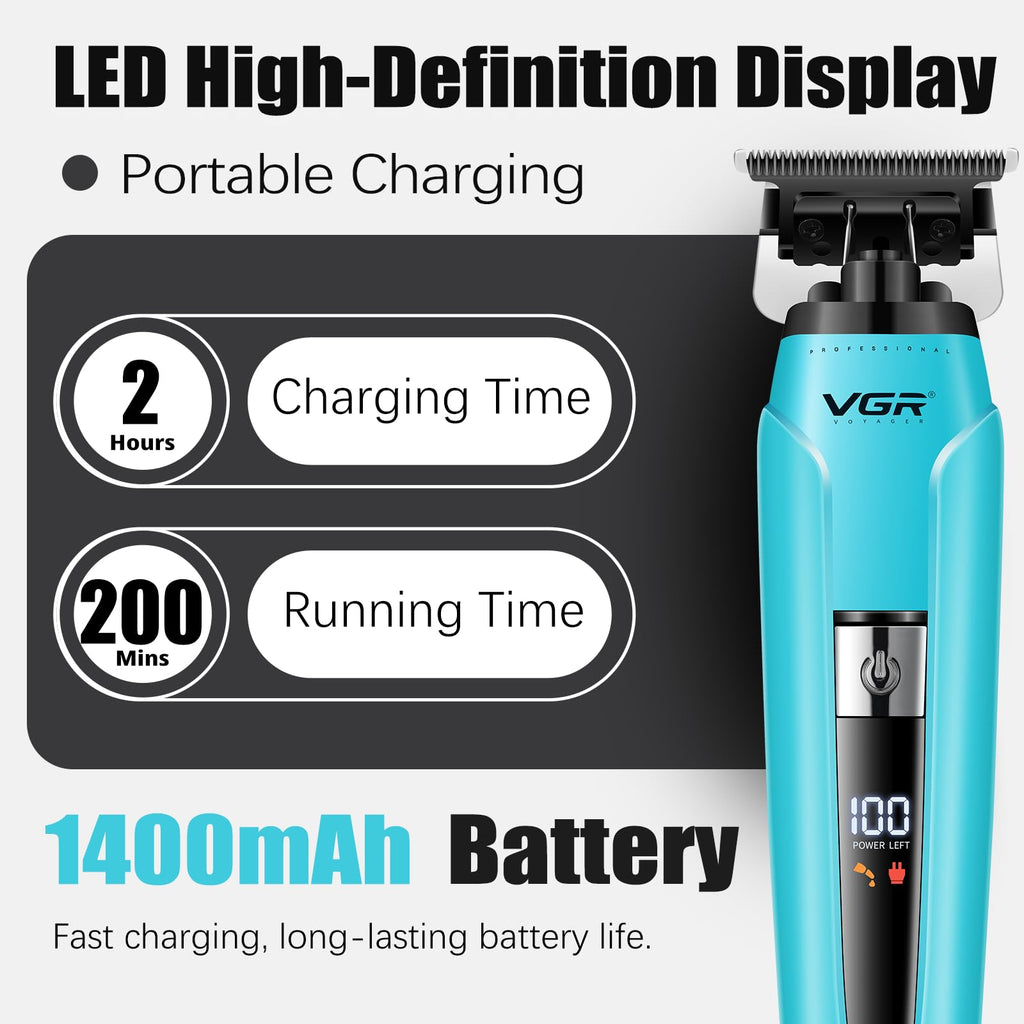 VGR 694S2 Professional Hair Clippers for Men - Cordless Barber Clipper & Trimmer Set with Charging Dock, 440 Min Runtime & LED Display - Rechargeable Hair Cutting Kit for Barbers & Home Use(Green)