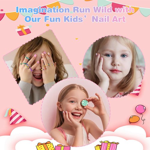 SIUSIO 6 Pack Press on Nails kids Children Acrylic Fake Nails Cute Pre-glue Full Cover Gradient Color Rainbow Short Stick On False Nail Art Kits Set for Kids Little Girls - Rainbow Dream