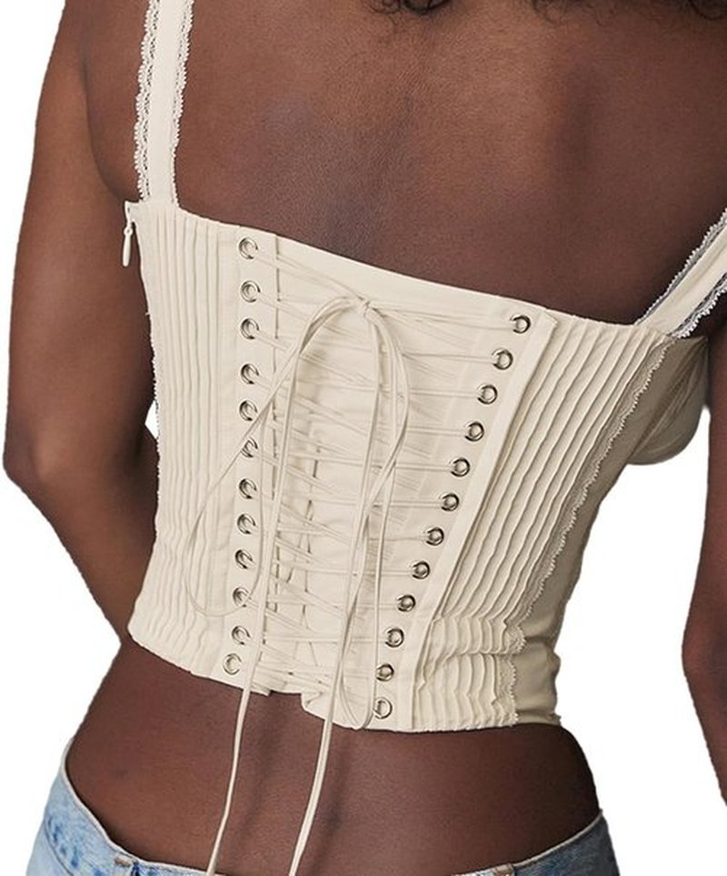 Skiennix Women's Lace-Up Cami Corset Top - Cold Shoulder Design | Sexy Bodyshaper Bustier in Black