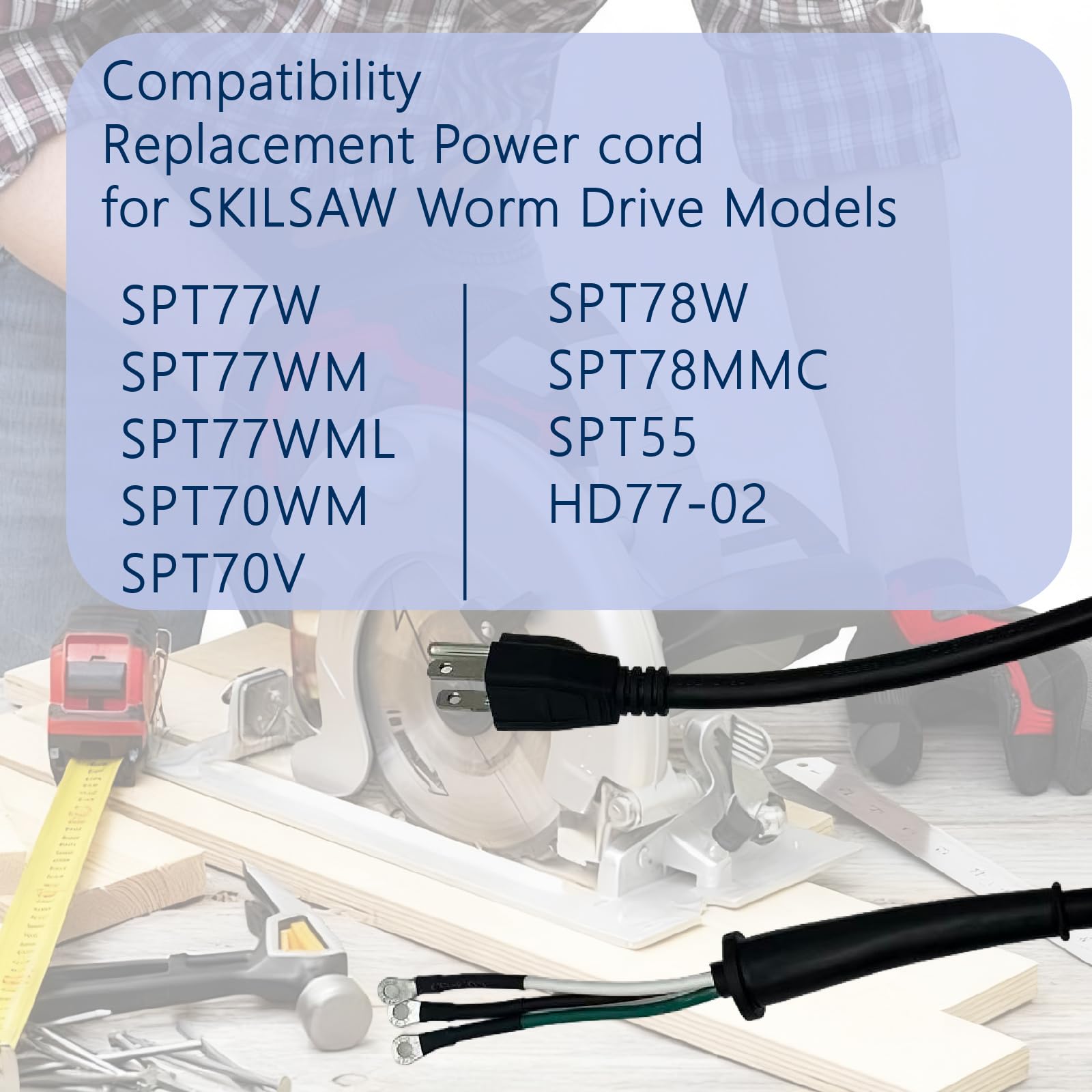 95104L Circular Saw Power Cord Compatible with SKILSAW Saw SPT77W, SPT77WM, SPT77WML, SPT78W, SPT70WM, SPT78MMC, SPT70V, SPT55, and HD77-02
