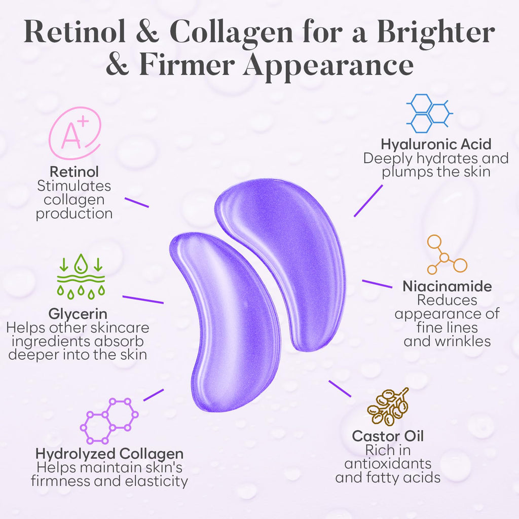 AURAE Retinol & Collagen Under Eye Patches (30 Pairs) - For Dark Circles & Puffy Eyes - Eye Care Mask