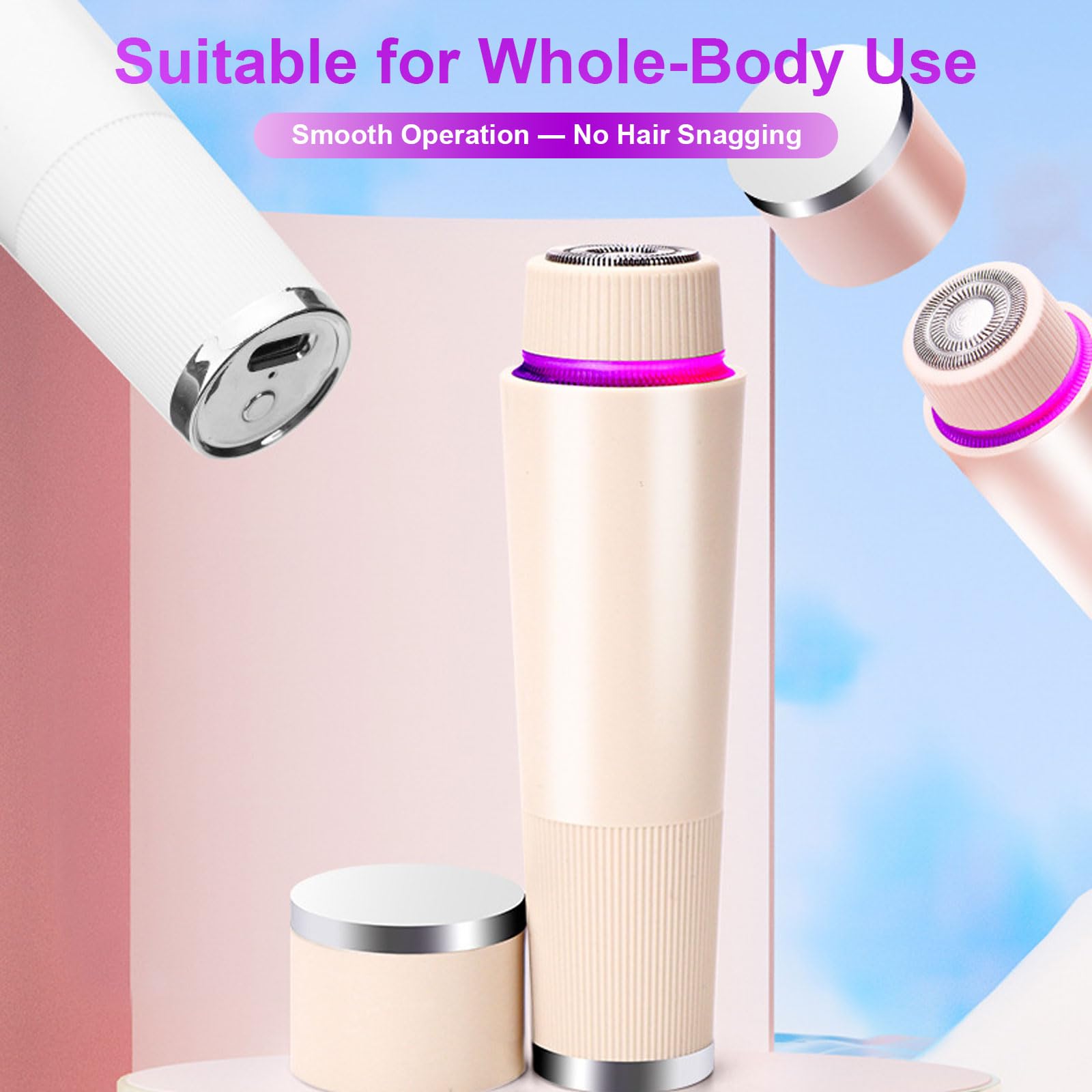 BloomlyPro Facial Hair Remover, Gentle Micro-Trimming with Led Light, Portable Design, Painless Electric Face Razor for Coarse Hair (Skin Tone)