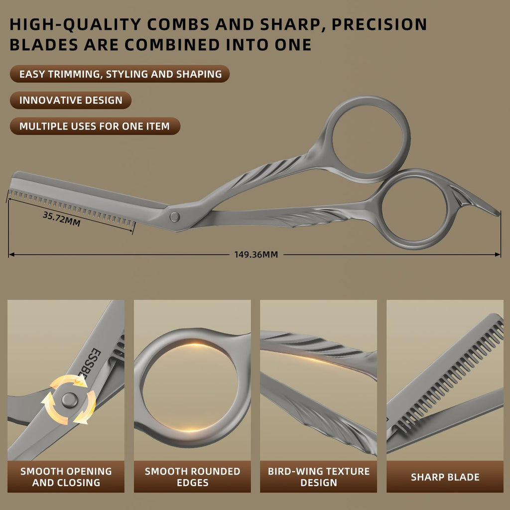 ESSBES Beard Scissors with comb small mustache trimming eyebrow grooming kit