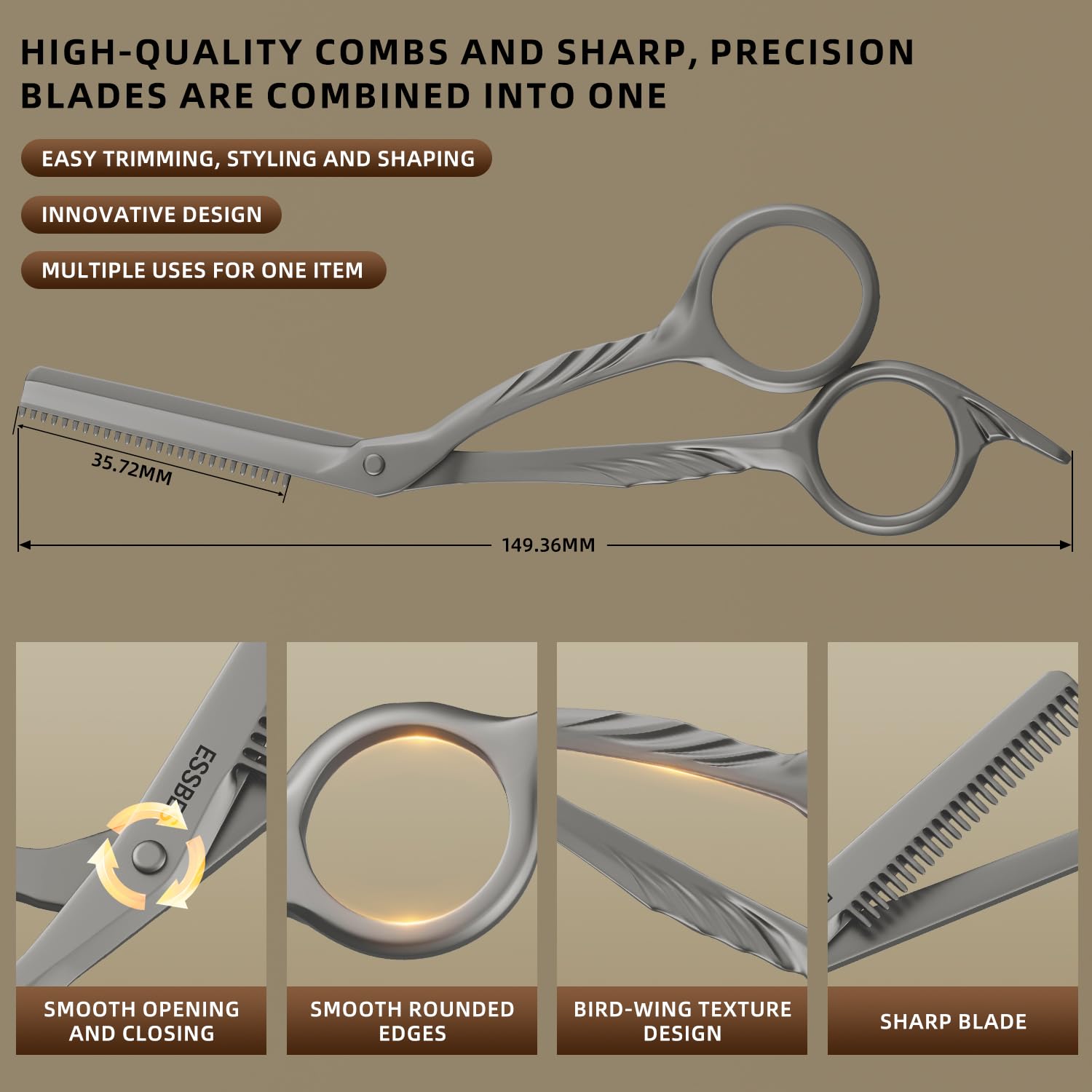 ESSBES Beard Scissors with comb small mustache trimming eyebrow grooming kit