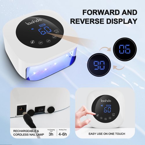 Lavinda UV LED Nail Lamp, Cordless Nail Lamp 54W Rechargeable Nail Dryer Gel Polish Light with Large LCD Display, Professional Gel Curing Lamp with 4 Timer Setting Auto Sensor for Salon and Home