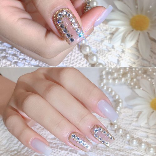 LiBiuty Nail Art Rhinestones 1725pcs Crystal Gem Stickers Jewels for Nails, Crafts, 4 Sizes Flat Back Round Self Adhesive Bling Jewels Stickers with Tweezer for Phone Case, Earrings, DIY(5 Sheets)