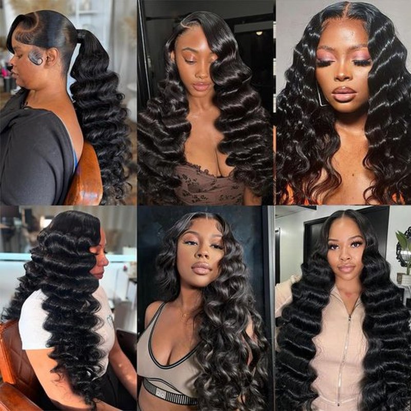 LadrXadr Human Hair Bundles Loose Wave Bundles 22 24 26 inch #1B Loose Body Wave Bundle Natural Black Bundle