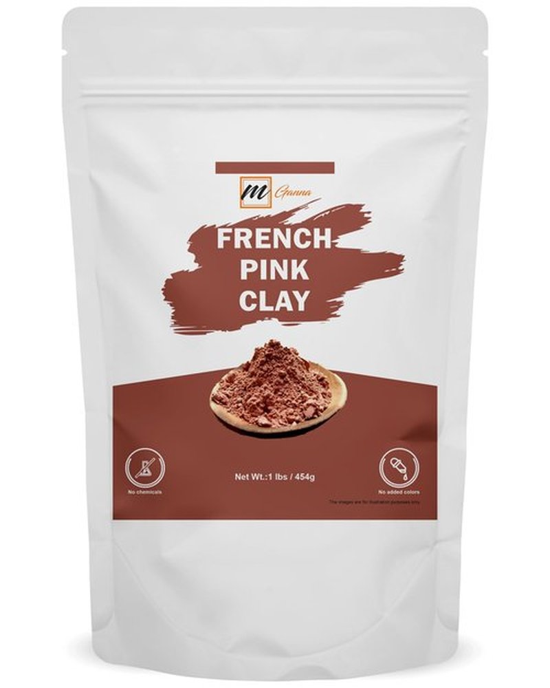 mGanna 100% Natural French Pink Clay Powder/Rose Clay (One Pound) for DIY Facial Masks, Creams, Soft Peels and Scrubs, and Soap Making 1 LB / 454 GMS