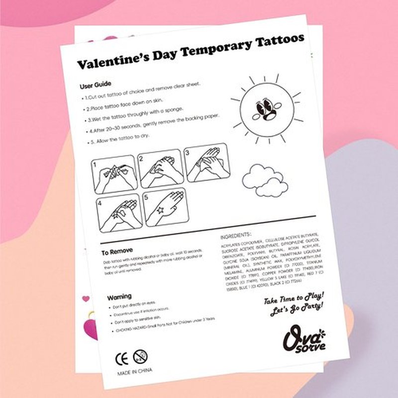 Ovasorve Valentine's Day Temporary Tattoos 68 Styles V-Day Hot Pink Foil Tattoos Galentines Day Decoration Be Mine Party Favor Valentines Candy Heart Supplies Classroom Exchange Prizes