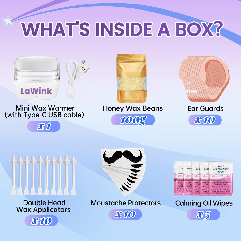 LaWink Nose Wax Kit Men,Portable Ear Nose Hair Waxing Kit, with 100g Wax, Mini Waxing Warmer Travel Waxing Warmer for Hair Removal, Silicone Pots, Usb Rapid Heating, Painless