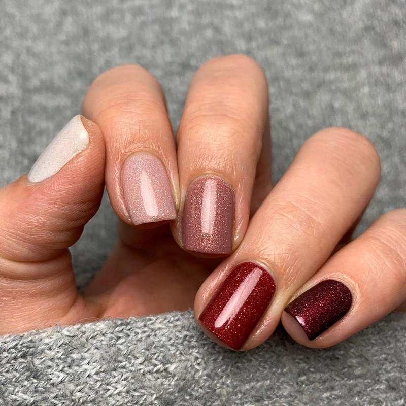 Vishine Gel Nail Polish Set, Dark Red Burgundy Red Glitter Misty Pink Gel Polish Soak Off UV Nail Lamp LED Cured, Nail Art Design for Christmas New Year Holiday Gifts 8ml