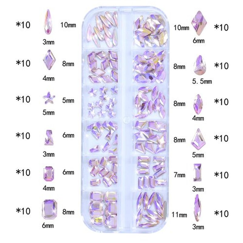 Nail Rhinestones - 3D Multi Shape Size, Crystal, Manicure Rhinestones Charms, Light Pink AB Nail Gems, Flat Back, with Kit, for Nail Art, DIY Decorations