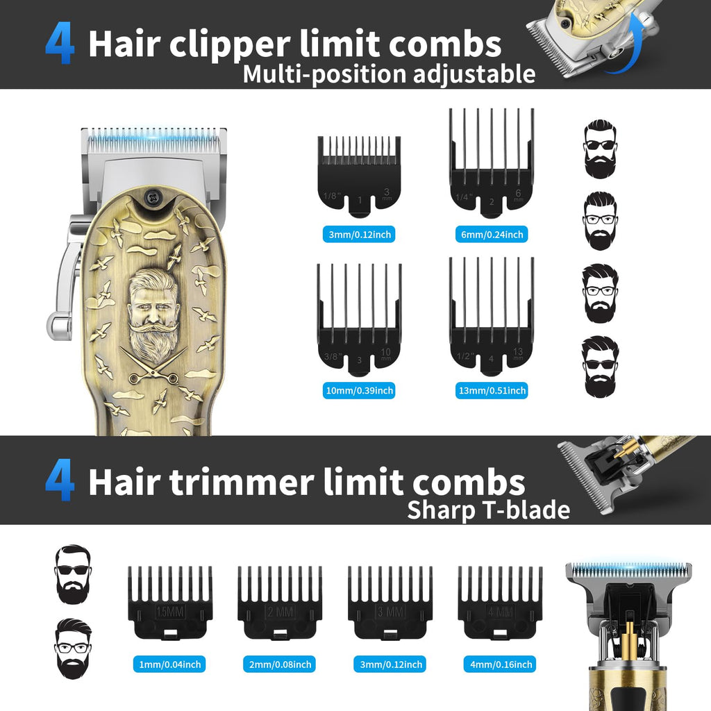 HIENA PRO Hair Clippers for Men Professional, Cordless Barber Clipper and T-Blade Beard/Hair Trimmer Set, Electric Razor Foil Shaver Nose Trimmer Barber Kit, Men's Hair Cutting Kit (232 Set)