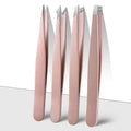 4-Piece Stainless Steel Tweezer Set - Tweezers for Eyebrows, Precision Tweezer Set for Women & Men - Ingrown Hair Tweezer, Long Lash & Eyelash Tweezers, Tweezers for Crafting (Rose Gold)