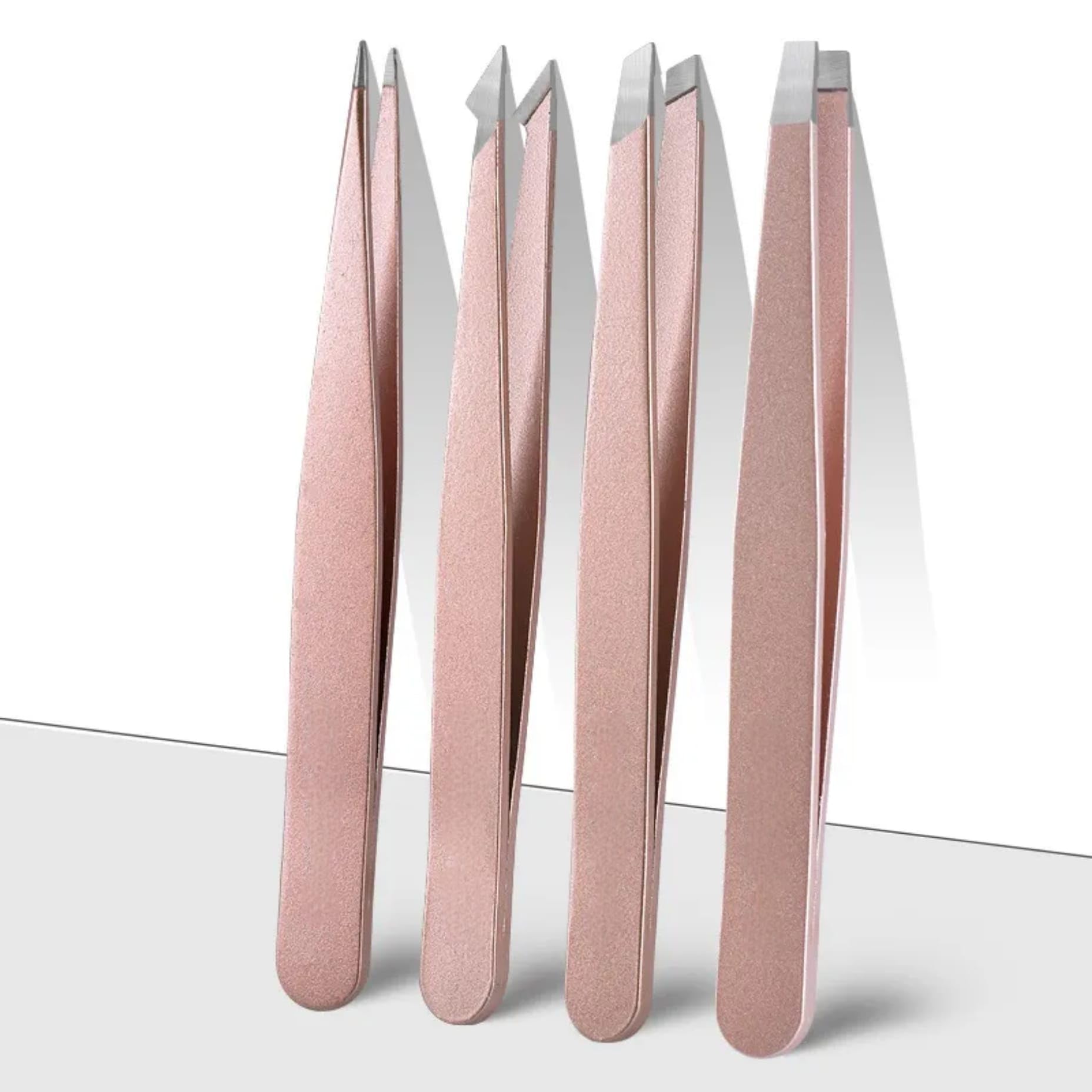 4-Piece Stainless Steel Tweezer Set - Tweezers for Eyebrows, Precision Tweezer Set for Women & Men - Ingrown Hair Tweezer, Long Lash & Eyelash Tweezers, Tweezers for Crafting (Rose Gold)