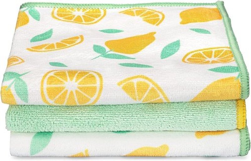 Full Circle Renew Collection Microfiber Cloths - Eco-Friendly Citrus Print, 12.01" x 3", Set of 3 | Naturally Anti-Bacterial