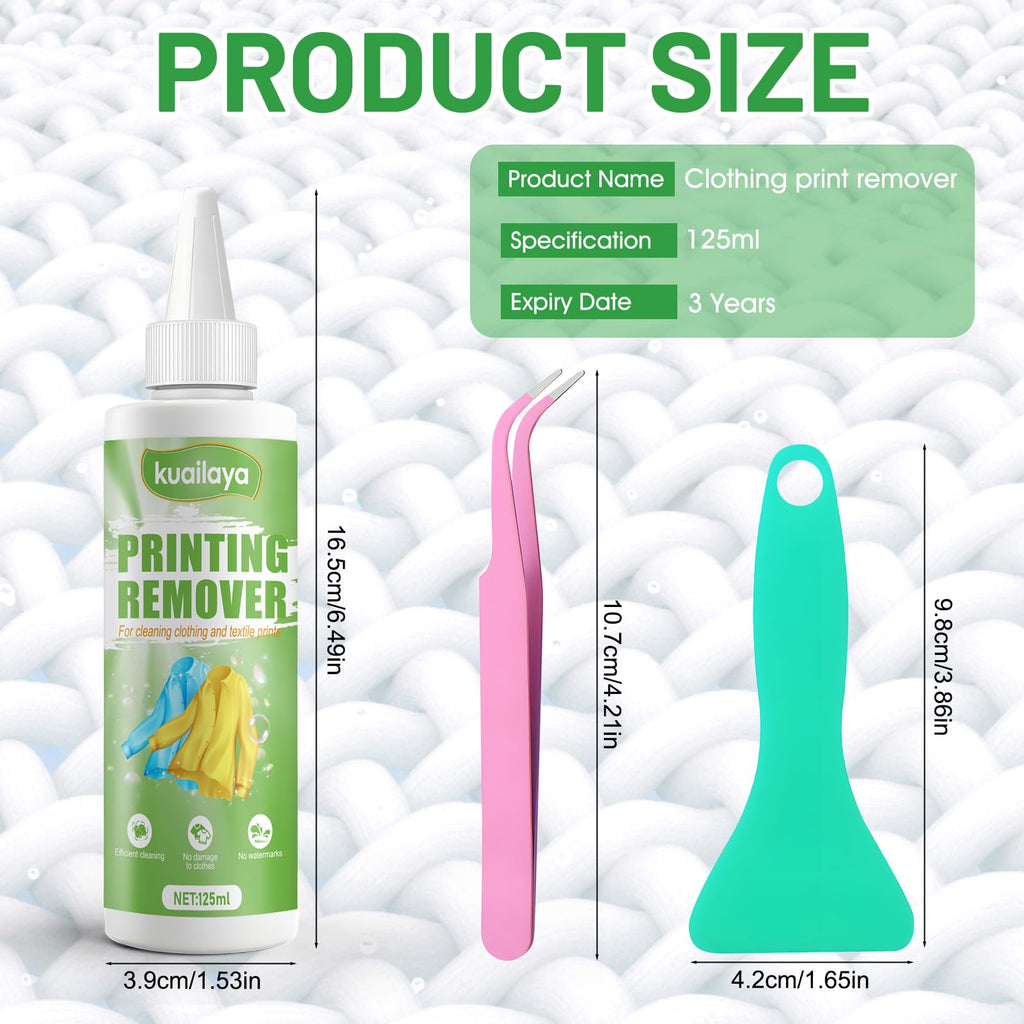 kuailaya Heat Transfer Vinyl Remover, HTV Remover, Safely Remove Clothes Vinyl Letters & Decals, Vinyl Remover for Heat Transfer Vinyl with Scraper Tweezers Tools 4.4oz