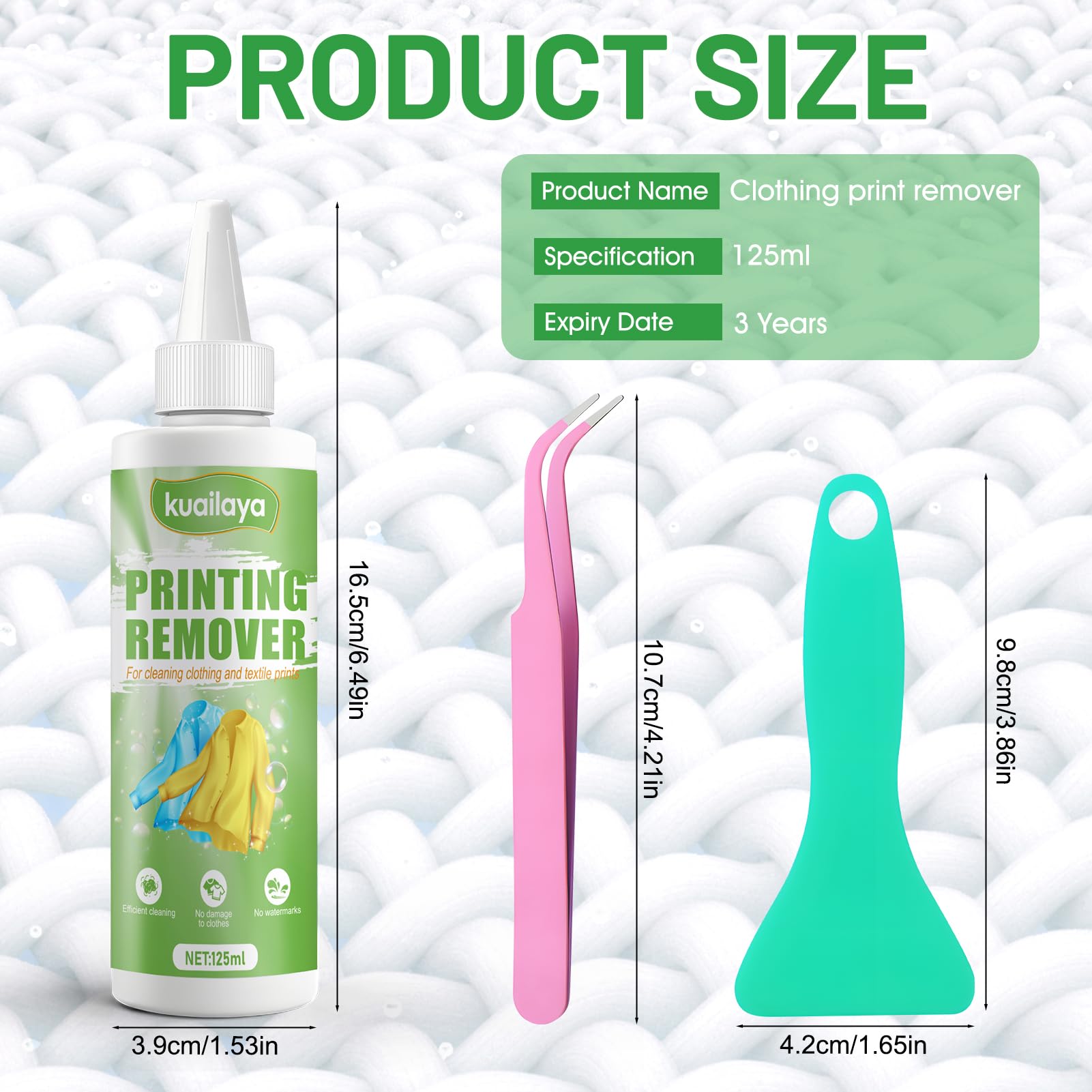 kuailaya Heat Transfer Vinyl Remover, HTV Remover, Safely Remove Clothes Vinyl Letters & Decals, Vinyl Remover for Heat Transfer Vinyl with Scraper Tweezers Tools 4.4oz