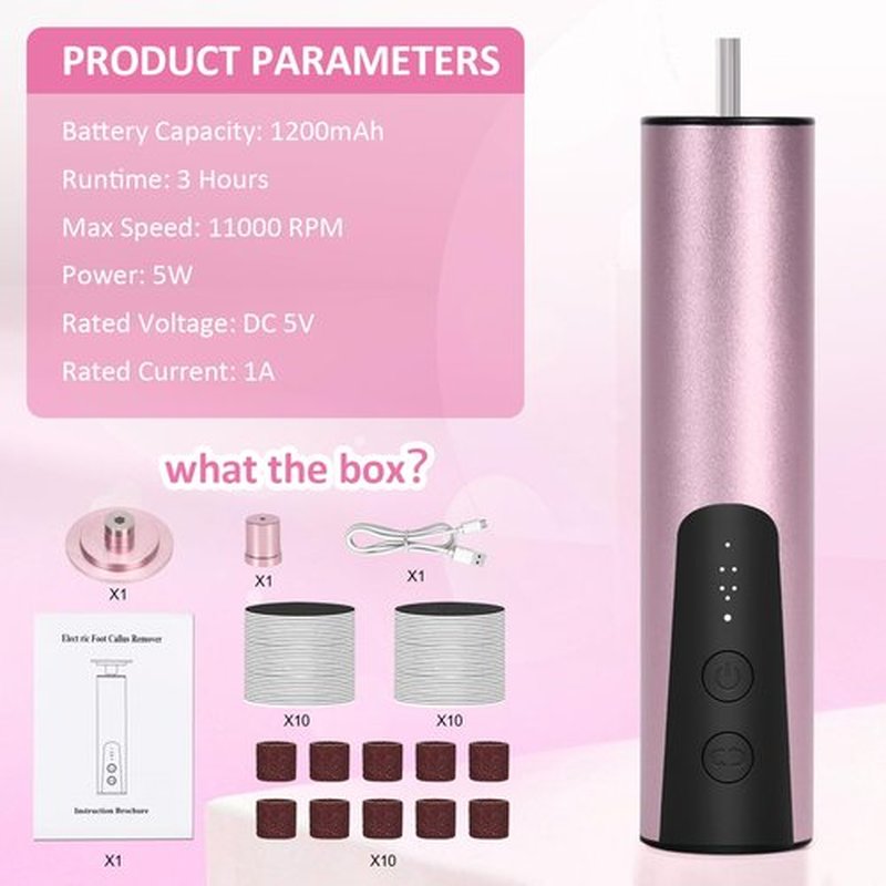 Electric Callus Remover for Feet, 6-Speed Pedicure Tool with 2-in-1 Rechargeable Foot File Callus Remover with USB Charging & 3 Types of Sandpaper, Dead Skin Remover for Dry Cracked Heels (Pink)