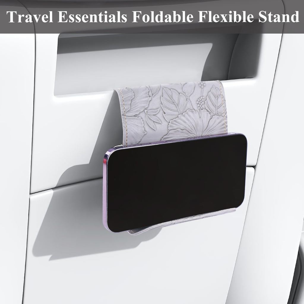 Haecsfl Airplane Travel Essentials for Flying Flex Flap Cell Phone Holder & Flexible Tablet Stand for Desk, Bed, Treadmill, Home & in-Flight Airplane Travel Accessories(1-Carved Grey)