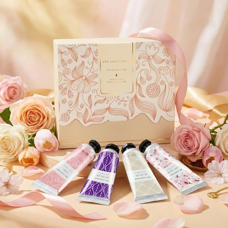 Spa Luxetique Hand Cream Gift Set - Moisturizing Shea Butter & Glycerin Lotion | 4 Travel Size Packs for Women’s Birthdays & Mother’s Day