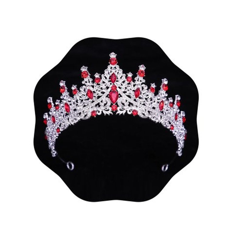 FIRCRE Tiaras and Crowns for Women Crystal Princess Tiaras Rhinestone Queen Crowns For Wedding Bridal Birthday Prom Pageant Party (Tiara 100) (Silver Red)