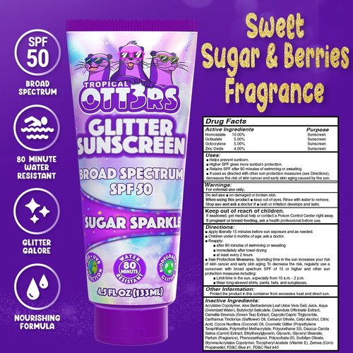 Glitter Sunscreen SPF 50 Lotion 4.5oz - Sparkle & Shimmer Sunscreen - Colored Sun screen for Kids & Women - UVA/UVB Sunshine Protection + 80 Min Water Resistant - (Scented) (USA Made)