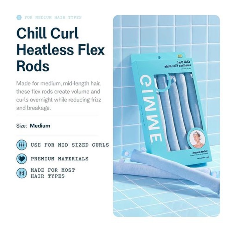 Gimme Beauty Chill Curl Heatless Flex Rods - Gentle, Bendable Overnight Hair Rods for Bouncy Waves - 6 Count