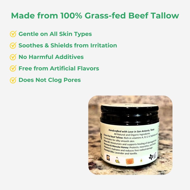Whipped Tallow Balm – 100% Grass-Fed, Handmade in Texas – Lavender & Vanilla Moisturizer for Face & Body – Deep Hydration for Dry & Sensitive Skin (2 oz)