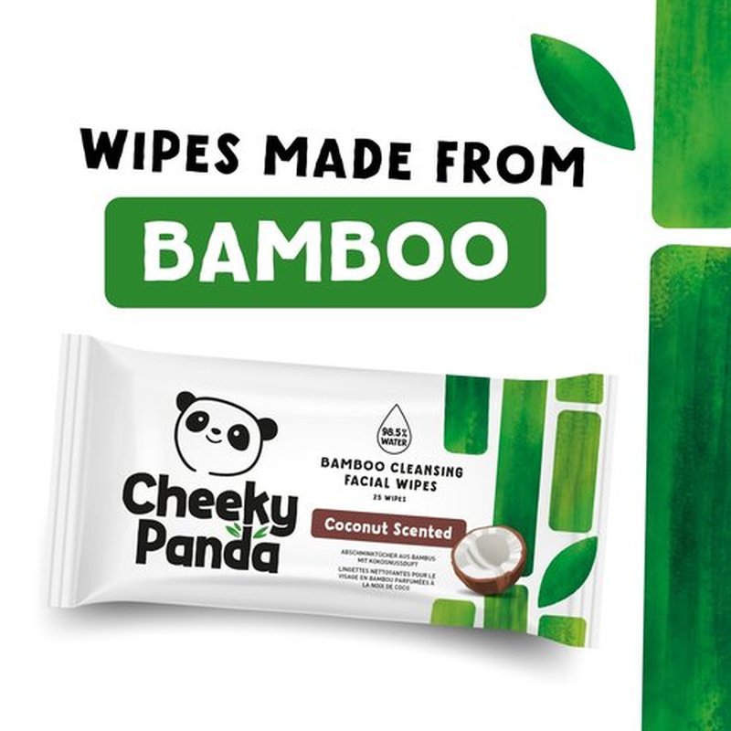 The Cheeky Panda Face Cleanser Makeup Remover Wipes Coconut Scented | 6 Packs of 25 Face Wipes | 99% Purified Water Wipes | Plant Based & Vegan Wet Wipes | Sustainable Alternative