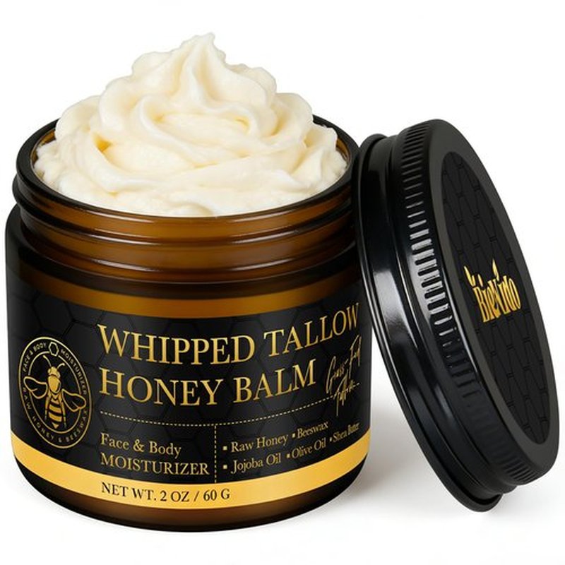 BieNido Organic Grass-Fed Tallow Balm for Face: Whipped Beef Tallow Cream with Raw Honey for Sensitive and Dry Skin, Natural Formula for Soothing & Deep Hydration