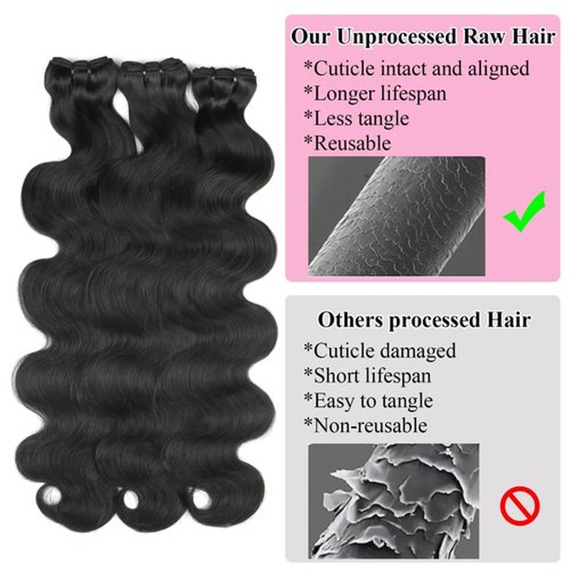 Body Wave Real 16a Cambodian Raw Human Hair Bundles for Quick Weave or Sew in, Intact and Aligned Cuticle Avoid Tangle, Double Layer Weft, reusable (18 Inch 1 bundle)