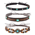 DOCILA Cowboy Hat Bands Women Men, Western PU Leather Turquoise Beaded Cowgirl Hats Belt, Replacement Panama Rancher Fedora Strap Rodeo Headbands