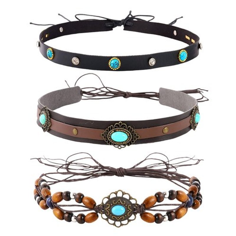 DOCILA Cowboy Hat Bands Women Men, Western PU Leather Turquoise Beaded Cowgirl Hats Belt, Replacement Panama Rancher Fedora Strap Rodeo Headbands