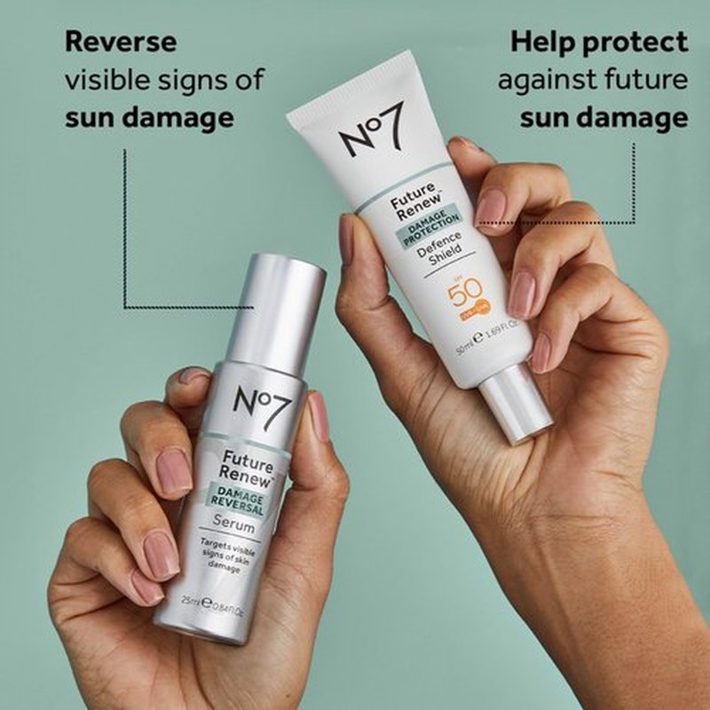 No7 Future Renew Defense Shield - Oil Free Facial Moisturizer & Sunscreen for Face with SPF 50 - Invisible & Lightweight Face Lotion with Peptides & UV Protection (1.69 fl oz)