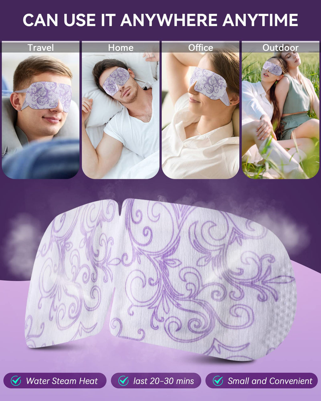 ProCIV 18 Packs Lavender Steam Eye Masks, Heated Eye Masks for Dark Circles and Puffiness Disposable Warming Eye Masks for Soothing Headache Reliefing Eye Fatigue(Lavender)