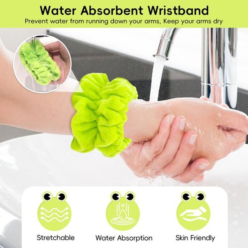 my novel things Face Wash Headband, Skincare Headband Wrist Bands For Washing Face Set Spa Hair Bands come with a Hair Scrunchie Cute Green Frog Elastic for Makeup Girls Women